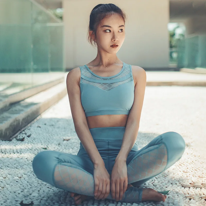Gym Set Women 2Pcs Yoga Set Sports Bra and High Waist Leggings Set Workout Fitness Clothing Sportswear Quick Dry Sports Suits