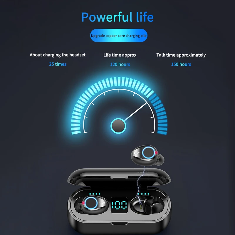 F9 TWS беспроводные наушники Bluetooth 5,0 Светодиодный дисплей питания беспроводные Bluetooth наушники 8D стерео гарнитура с 2000 мАч power Bank