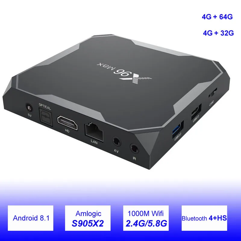 ТВ-бокс X96 Max Android 8,1 Amlogic S905X2 4 Гб 64G или 32G медиаплеер 1000M 2,4G/5,8G двухдиапазонный Wifi Bluetooth 4.x+ HS tv Box