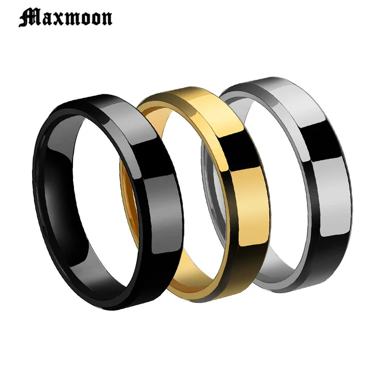 Maxmoon 2018 6 мм черные кольца на палец из титановой стали для мужчин посеребренное
