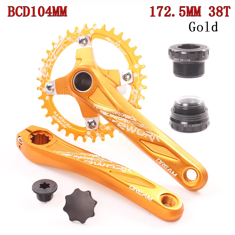SMLLOW велосипедный Кривошип 104BCD MTB велосипед шатун алюминиевый сплав с нижней части велосипеда шатун 172,5 мм 38 т пластина - Цвет: 172.5 38T Gold