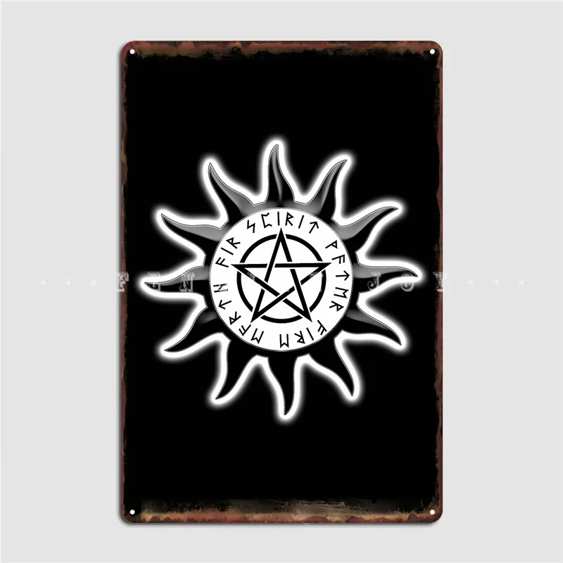 Wicca символ солнца с пентаграммой и рунами дух металлический знак паб гаражные