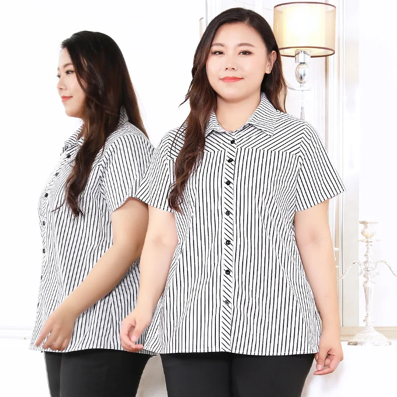Большие размеры 10XL 8XL 6XL 4XL,Российские размеры 66, 62, 58, 54 Женская летняя блузка с коротким рукавом женская Хлопковая полосатая блузка De Verano OL Рабочая одежда блузки