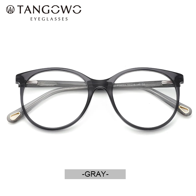 TANGOWO ацетатная оправа для очков, женские высококачественные винтажные круглые оправы для очков, очки для женщин, очки - Цвет оправы: C02 Gray