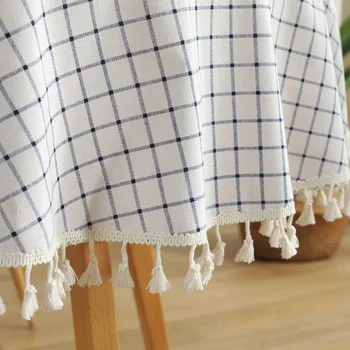 

Oilproof White Grid Round Tablecloth Washable Soft Wedding Home Decoration Birthday Party With Tassel Hotel Restaurant Kitchen