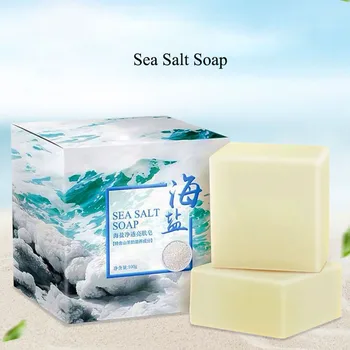 

1PC 100g Sea Salt Soap Cleaning Mite Soap Face Washing Goat Milk Cleansing Essential Oil Soap For Home Bathroom Shower Supplies