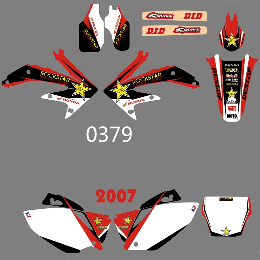 Для HONDA CRF450R CRF450 2007 Графика наклейки на заказ Номер Наименование лента 3M Полный мотоцикл Фоновые наклейки аксессуары