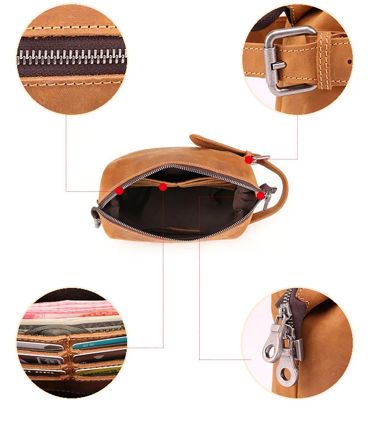 Crazy Horse Leather Retro Leather Wash Bag Multi-Function Storage Bag Top Layer Leather Men's Clutch Bag