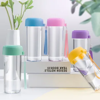 

Portable creative kid water cup bottle gift advertising cup customized logo transparent sports plastic water tea cup waterbottle