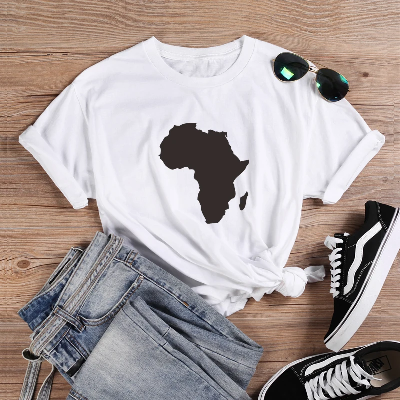 ONSEME Африка Карта графическая футболка меланин футболки для женщин уличная футболки Harajuku Feminist футболки черная Культура Футболка - Цвет: White