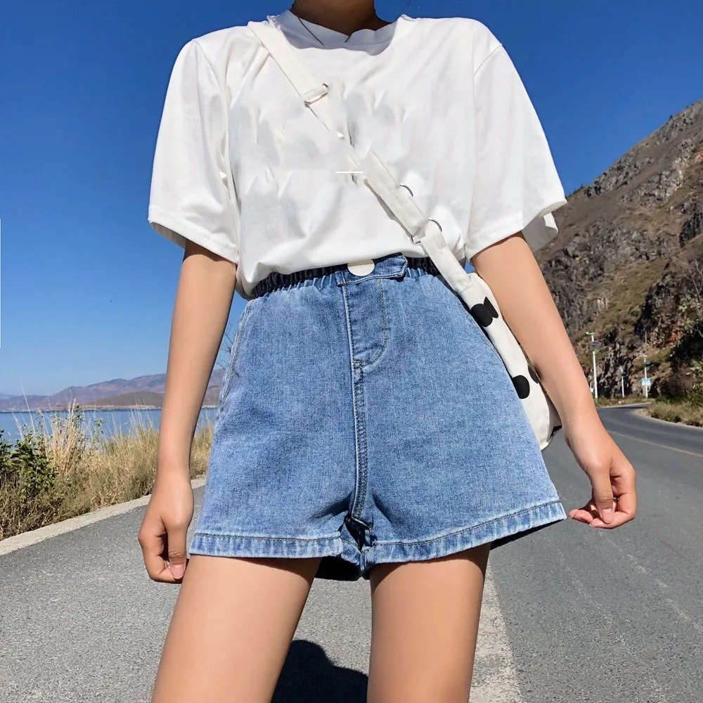 Лето 2019 г. для женщин деним шорты Высокие эластичные талии широкие брюки шорты для однотонная повседневная обувь джинсовые шорты женские