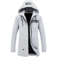 new Windbreaker brand clothing men'sfashion casual hooded long jacket men's solid color hooded pocket windbreaker