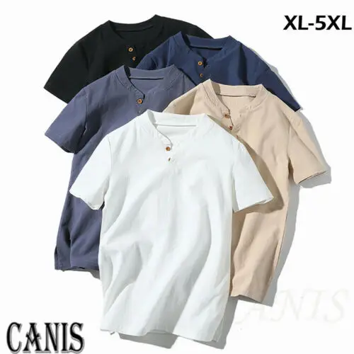 

Men Fitness Muscle Shirt Slim Casual Blouse Tops Summer Clothes Mens Workout V-Neck Thin Cotton Linen Basic Shirt