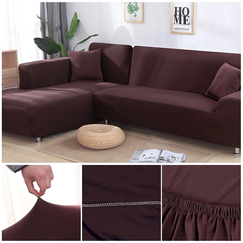 L Shape Recliner Protector Cover Set Fashion 16 Solid Colors Slipcovers Home& Living elastic Sofa Cover 1/2/3/4 Seats sofa kid