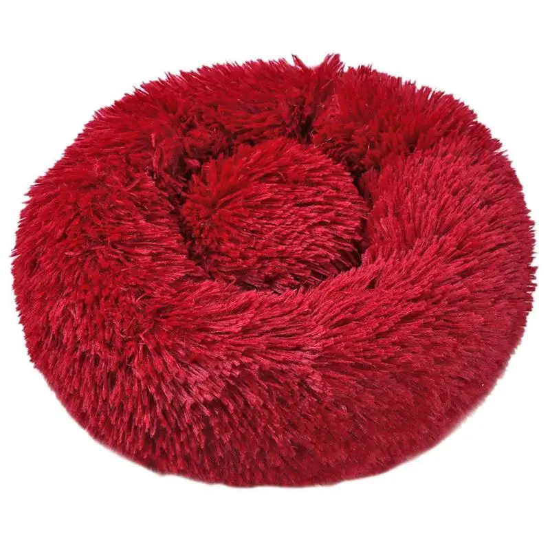 Wine Red Собака Кошка круглая кровать согревающий коралловый ягненок бархатный дом мягкий щенок котенок моющиеся корзины для сна подушки питания - Цвет: Wine Red