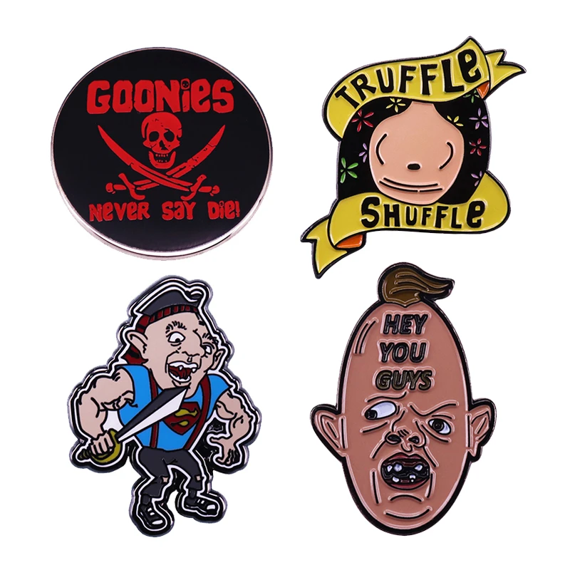 The Goonies Never Say Die Enamel Pin Truffle Shuffle Hey You Guys Spooky Man Super Sloth Brooch Retro 80s Movie Jewelry Brooches Aliexpress