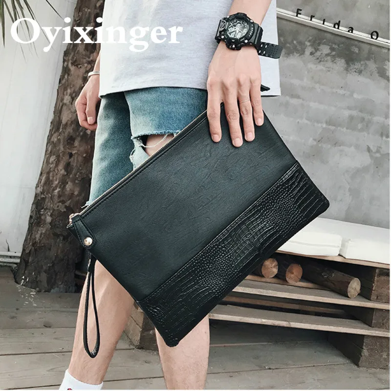 New Black Men's Day Clutches Male Envelope Bag For Ipad Alligator Crocodile Leather Business Men Clutch Bags Masculina Sac Homme