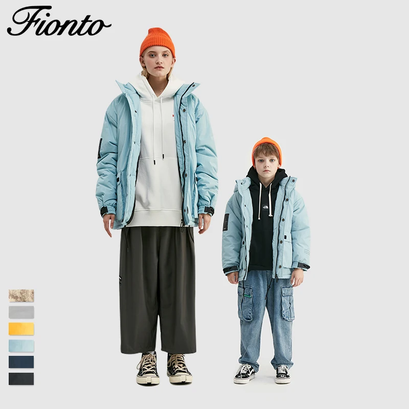 Fionto одежда для всей семьи; коллекция года; зимний теплый пуховик для папы и сына; уличная ветровка; однотонная верхняя одежда; семейная куртка
