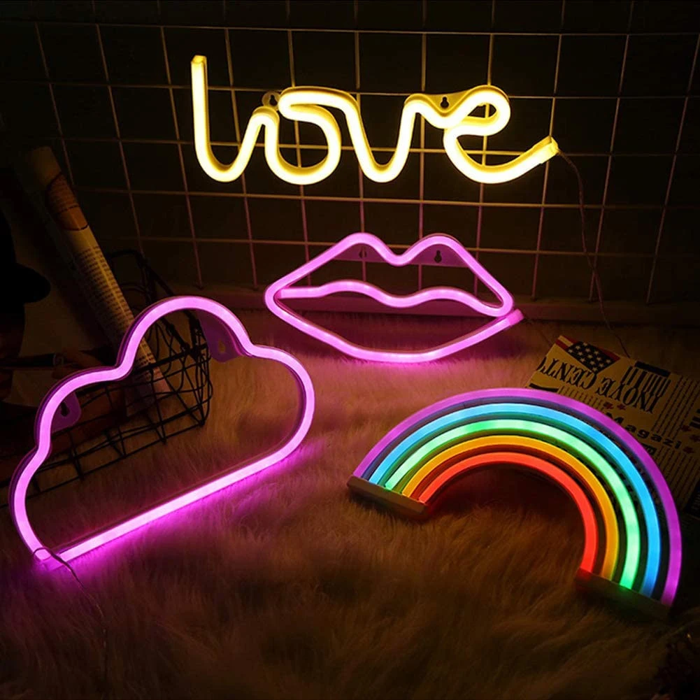 Battery Powered USB LED Sign Neon Rainbow Home Shop Decoration Lamp Wall Lights 