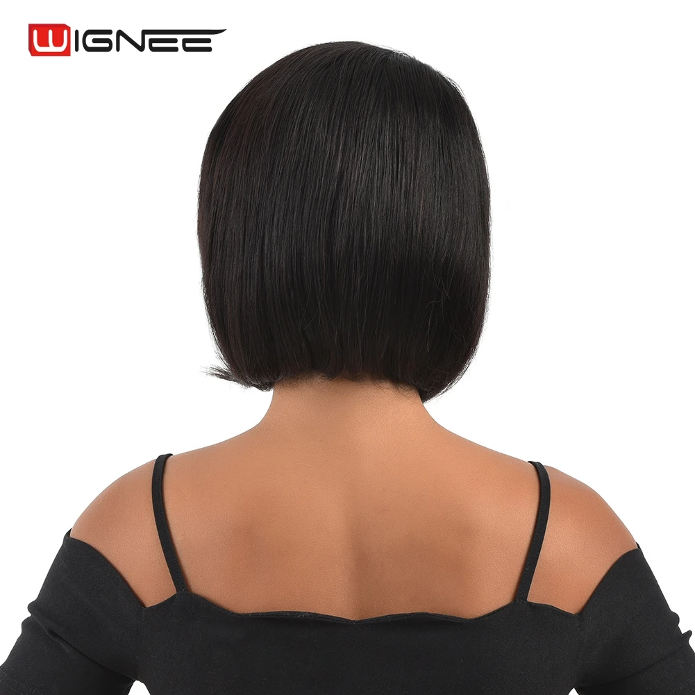 Wignee короткие прямые волосы боб парик из натуральных волос s для черных/белых женщин 150% Плотность натурального цвета бесклеевой Боб волос боковая часть парик из натуральных волос