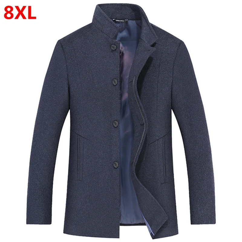 Осеннее и зимнее шерстяное пальто большого размера Мужское пальто со стоячим воротником свободного размера плюс 8XL 7XL 6XL 5XL шерстяное пальто куртка мужская рубашка