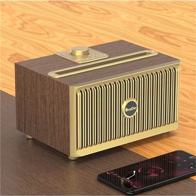 Dark OneDer V6 Ретро Радио Портативный Bluetooth мини динамик с fm-радио водонепроницаемый сабвуфер беспроводной громкий динамик s& держатель телефона - Цвет: Dark
