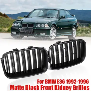 

Puou high quality 2Pcs Front Kidney Grilles Car Racing Grills Matte Black ABS For BMW E36 1992-1996