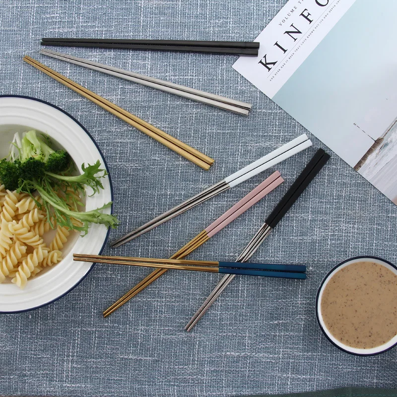 5 пар китайские стильные Нескользящие дизайнерские палочки из нержавеющей стали Палочки для еды многоразовые палочки для суши багет