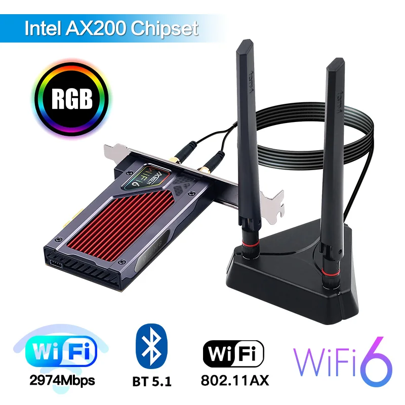 Беспроводной PCIe двухдиапазонный адаптер 3000 Мбит/с Intel AX200 Wi Fi 6 Bluetooth 5 1 сетевая