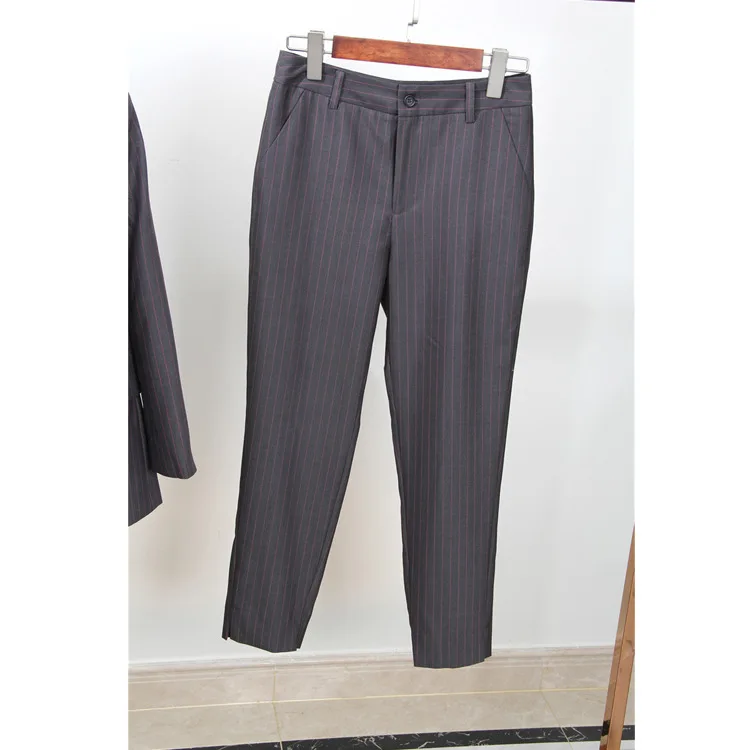 

19 Autumn New Style Stripes Fine Wool-like Fabric Double Breasted 3D Cutting Business Able Super Handsome Suit WOMEN'S Suit
