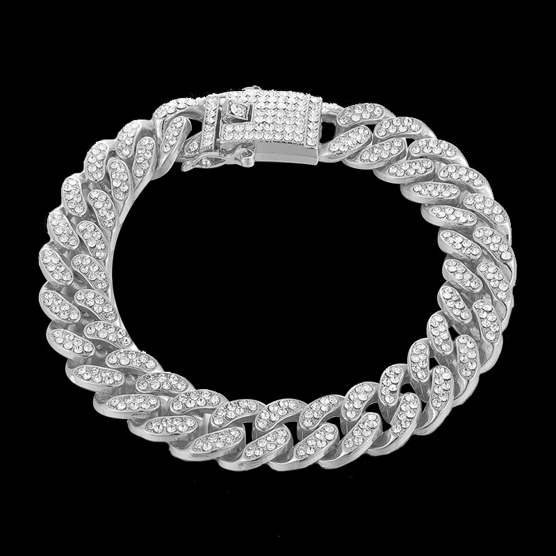 US7 13 мм ширина Bling Iced Out, кубинский браслет, золото, серебро, цвет, браслеты для мужчин, хип-хоп ювелирные изделия