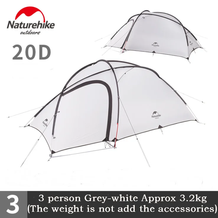 Naturehike Hiby 3 4 человека 20D 40 dнейлон водонепроницаемый палатка двухсторонняя дверь открытый одна комната и один зал Открытый палатки pu3000мм - Цвет: 20D 3P grey-black