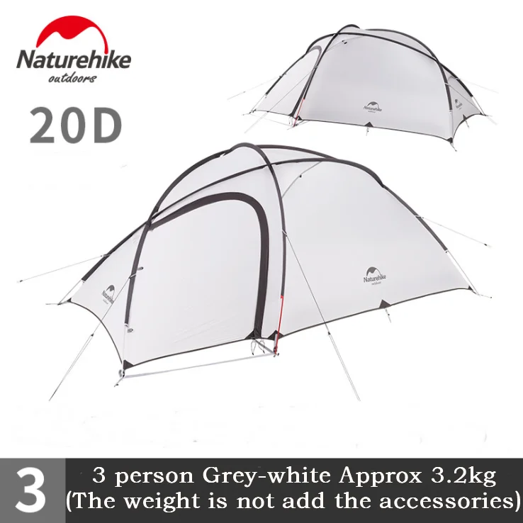 20D 3P grey-black Naturehike Hiby 3 4 человека 20D 40 dнейлон водонепроницаемый палатка двухсторонняя дверь открытый одна комната и один зал Открытый палатки pu3000мм - Цвет: 20D 3P grey-black