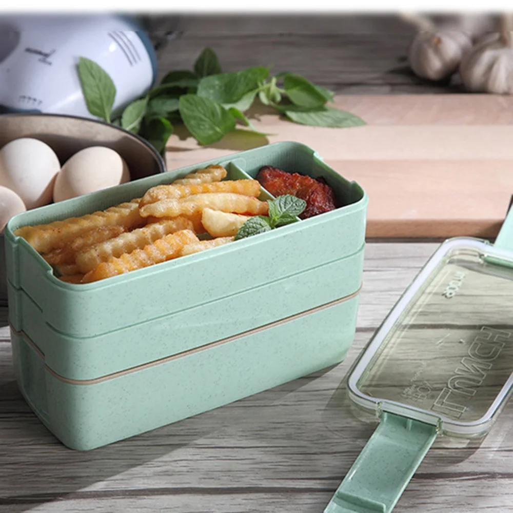 3 слоя Bento Box Ланч-бокс microwavable экологичный Ланч-бокс контейнер для еды Пшеничная солома ящики для хранения Контейнер Органайзер