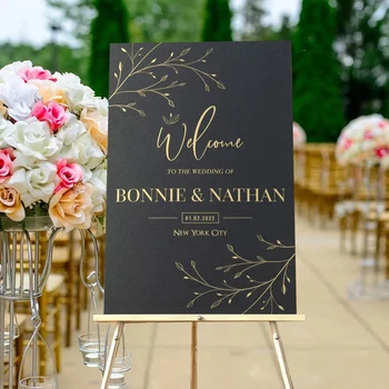 

Personalized Wedding Welcome Sign Canvas Welcome Black Welcome Signage Welcome Sign Custom Wreath Canvas Sign Wedding Board