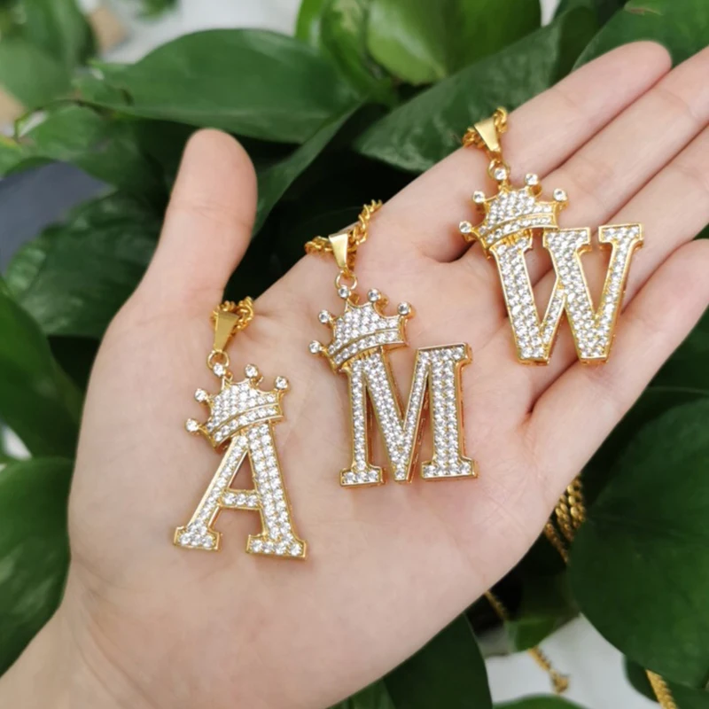 Мини A-Z Циркон Корона начальных букв подвеска на цепочке-ожерелье для мужчин и