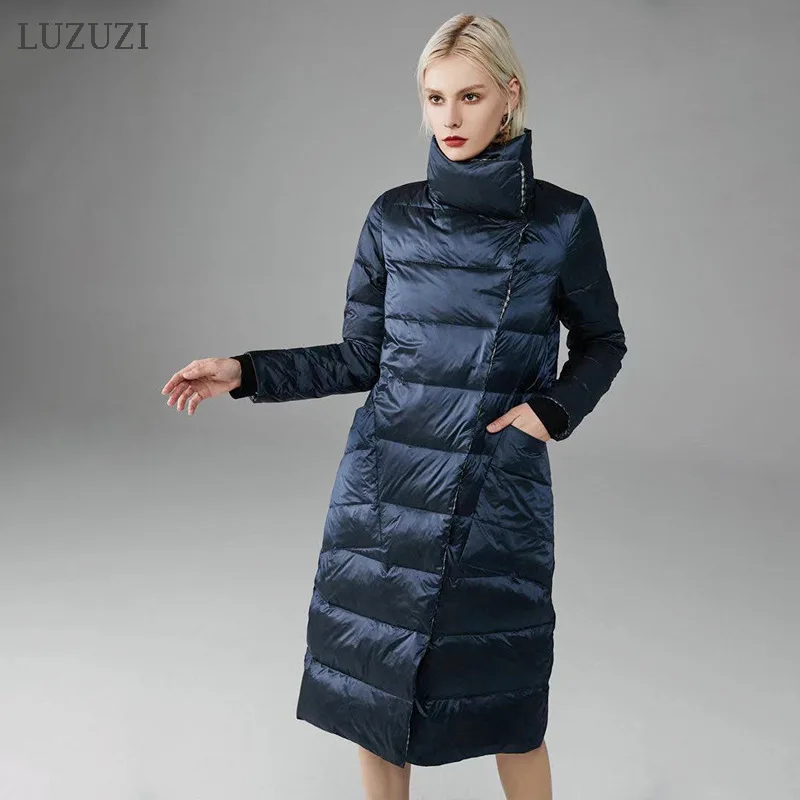 Женская зимняя куртка пуховик LUZUZI длинная двубортная теплая белая парка на