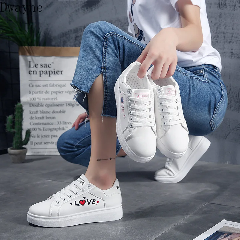 

Womens Shoes Korean Flat White Shoes Simple Student Casual Single Shoes Pu Leather Fashion Sneakers Breathable Vulcanized Shoes