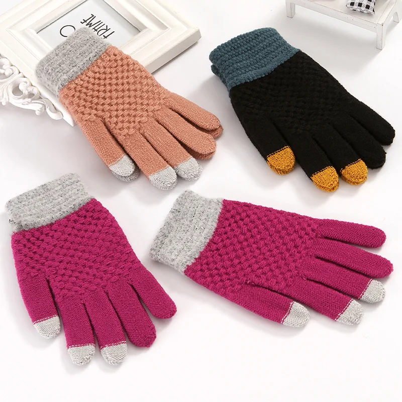 Вязаные перчатки Зимние перчатки с сенсорным экраном для женщин и мужчин унисекс теплые вязаные женские варежки Зимние перчатки Kawaii варежки с сенсорным экраном