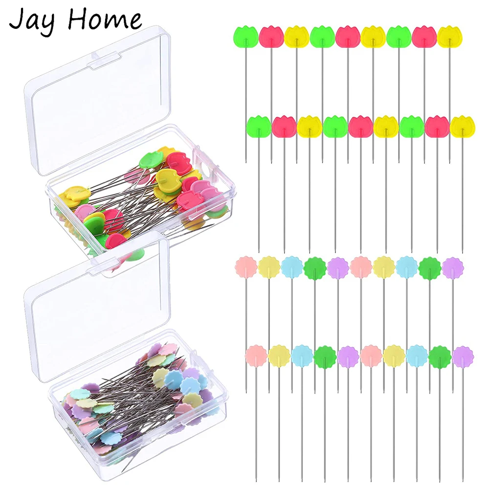 

100Pcs Plastic Head Sewing Pins Flat Head Straight Pins for Sewing DIY Quilting Fabric Stitching Supplies Jewelry Decoration