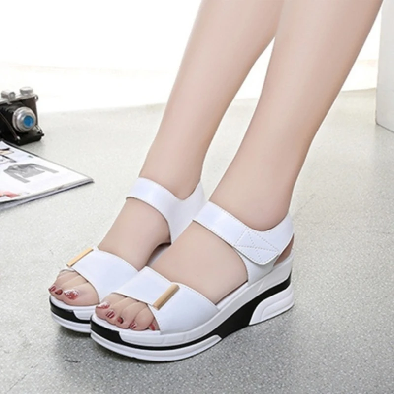 Pu Leather Women Sandals Shoes Platform Ladies White Sneakers Sandals Shoe 2020 Summer Open Toe Fashion High Heel Footwear