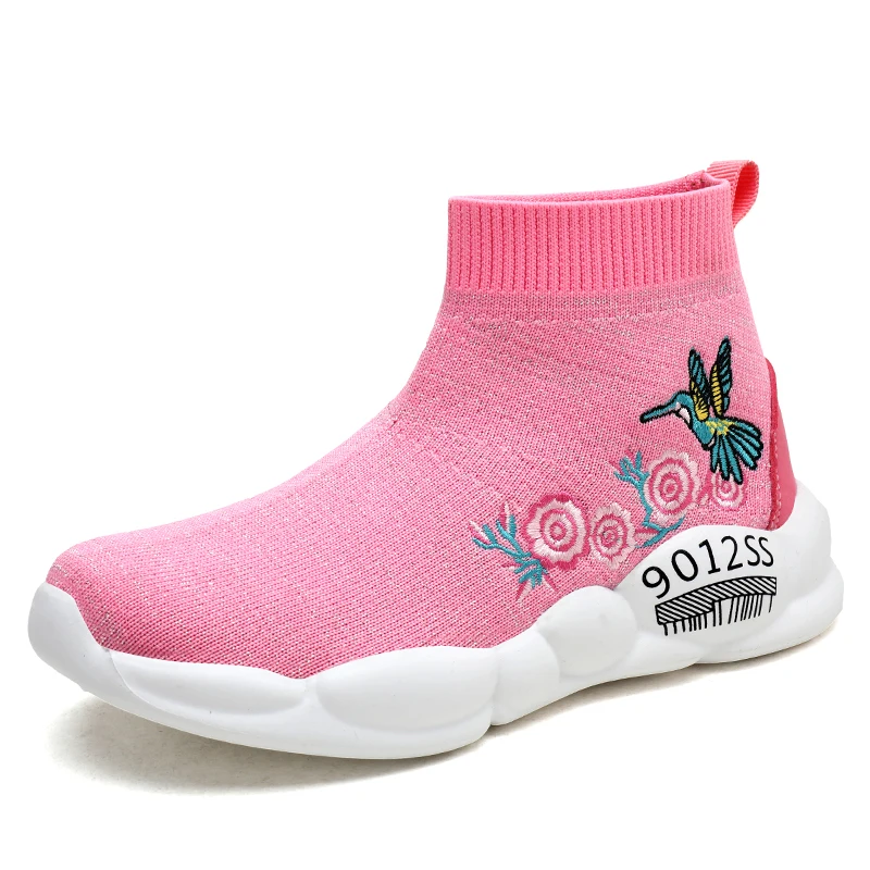 SD047Pink Дышащие спортивные носки для больших девочек; сетчатые Детские кроссовки с цветочным принтом; Повседневная легкая обувь; удобная модная обувь; SD047 - Цвет: SD047Pink