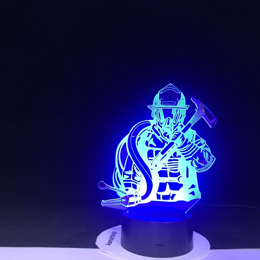 Пожарный 3D светодиодный usb-ночник для моделирования, креативная настольная лампа пожарного, домашний декор, 7 цветов, меняющееся освещение для сна, подарки для детей