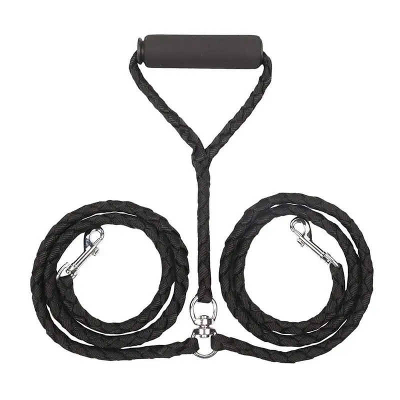 2 Way Braided Nylon Dual Dog Leash Double Lead Rope Strong Pet Leash Walking Running Leads For Couplers With Soft Padded Handle 