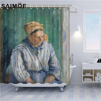 

SAIMOE Impressionist Painting Shower Curtain Peasant Women's Farm Life Fun Scenery Home Decor Bathroom Shower Curtain Waterproof