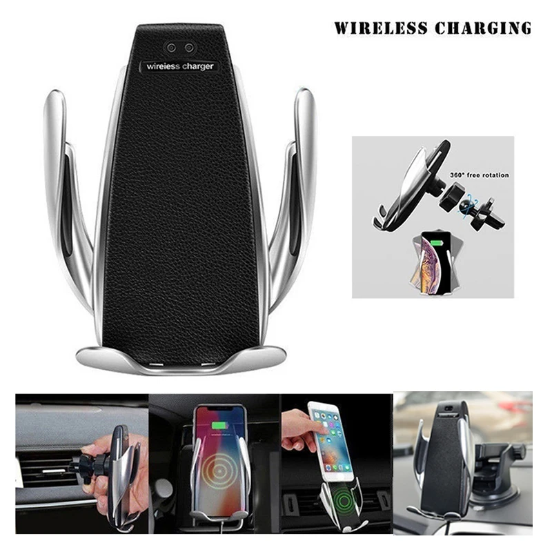 Online Soporte de teléfono de carga rápida de sujeción automática Qi de 10W en el coche para iPhone xr Huawei Samsung cargador de coche inalámbrico de teléfono inteligente