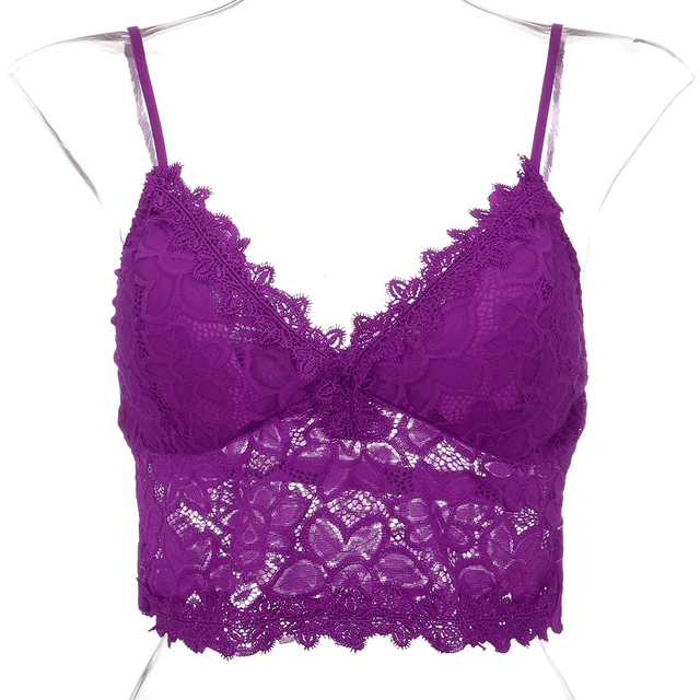 Women Purple Lace Crop Top, Purple Crop Top Camis