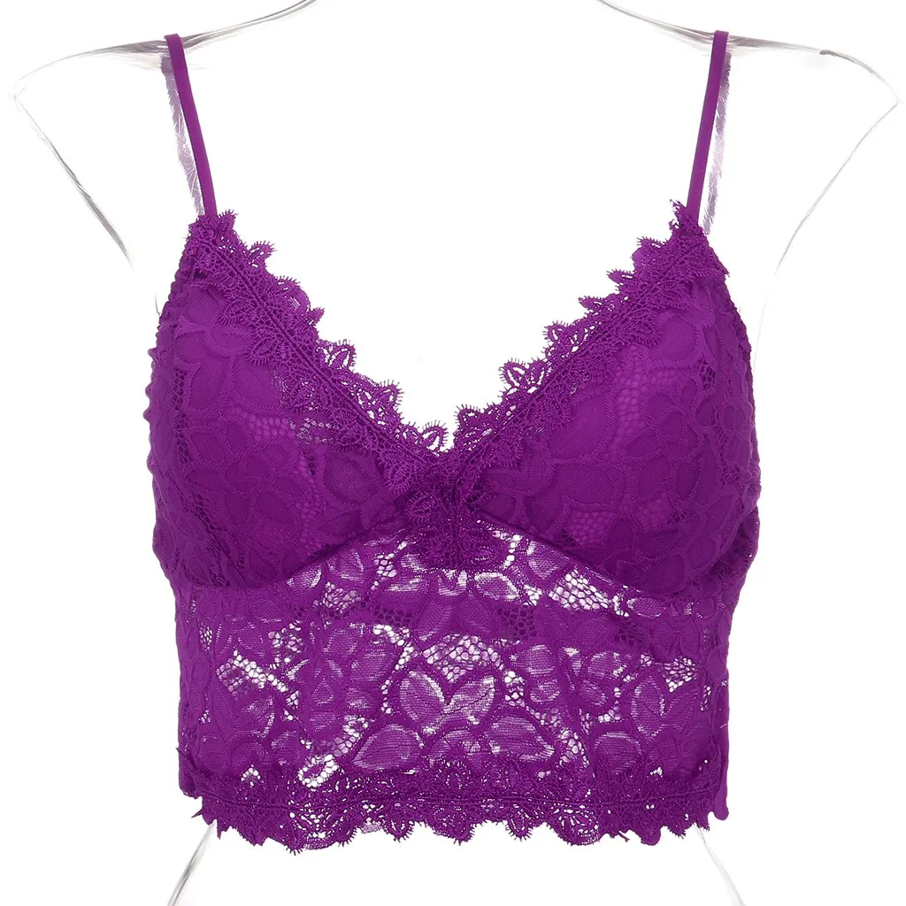 Purple Lace crop top Women 2020 Camisole Vest Wireless Bra Lingerie Sexy Sleeveless Camisole Mujer #YJ