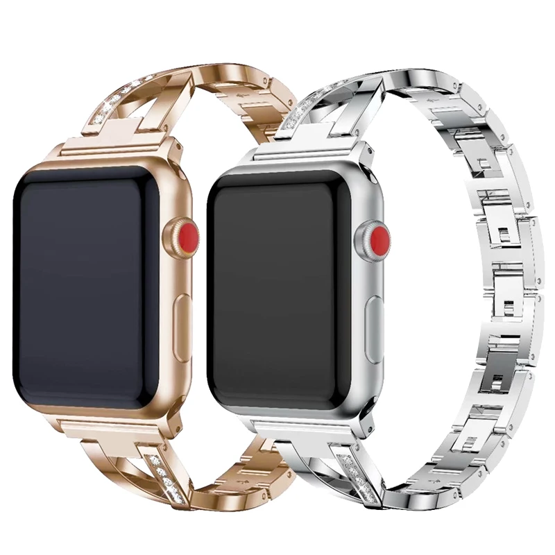 Женский ремешок для часов Apple, ремешок для часов 38 мм/42 мм/40 мм/44 мм, бриллиантовый ремешок из нержавеющей стали для iwatch серии 4 3 2 1, браслет