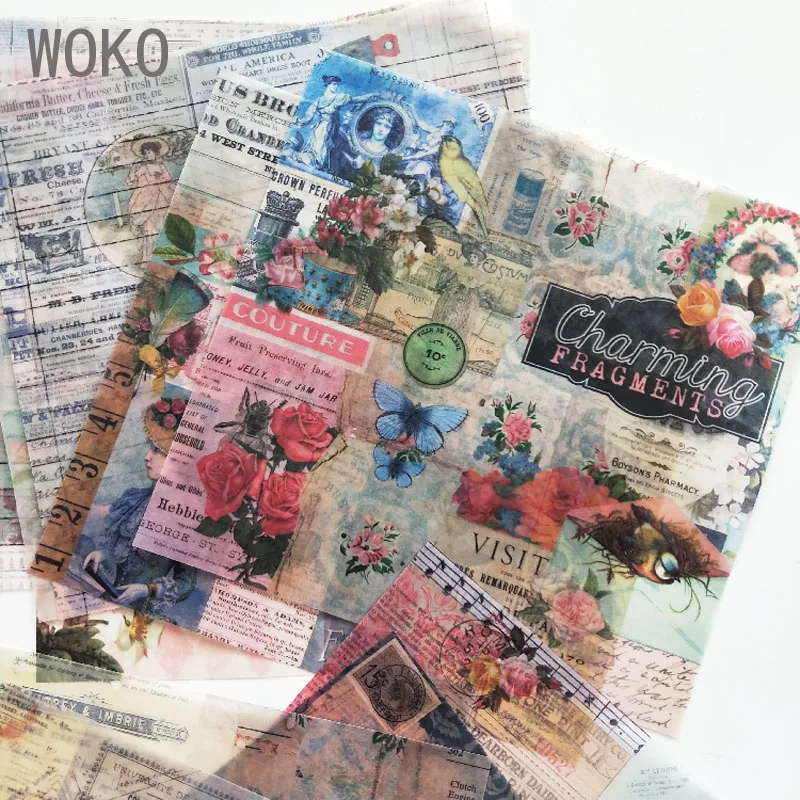 WOKO 10 листов винтажный цветок фон JunkJournal Материал Старый Билл Роза серная кислота коллаж бумага наклейка, сделай сам, скрапбукинг
